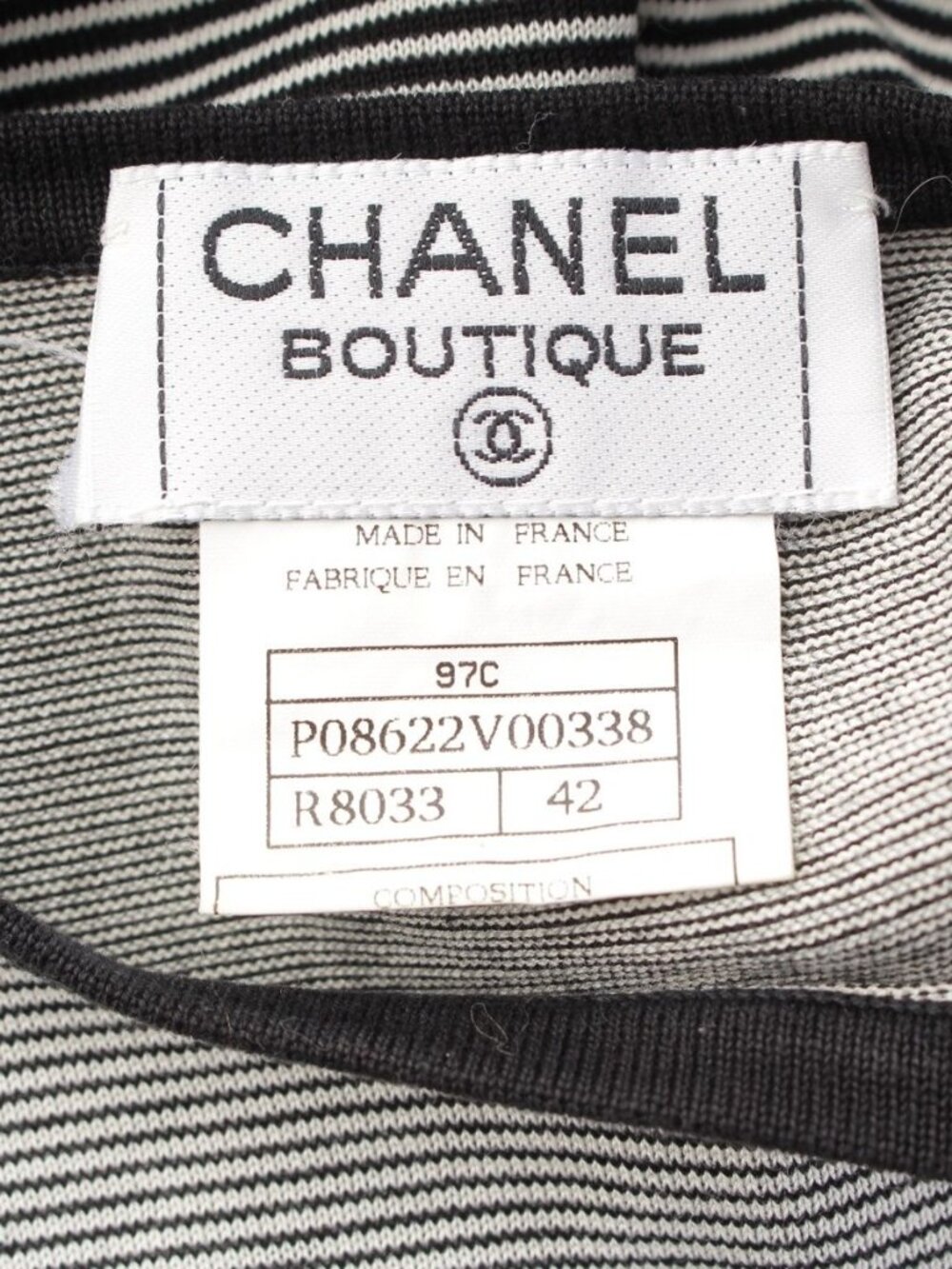 Chanel 97c Cotton CC Logo Border Short Sleeve T-Shirt White Black 42 - Picture 8 of 10